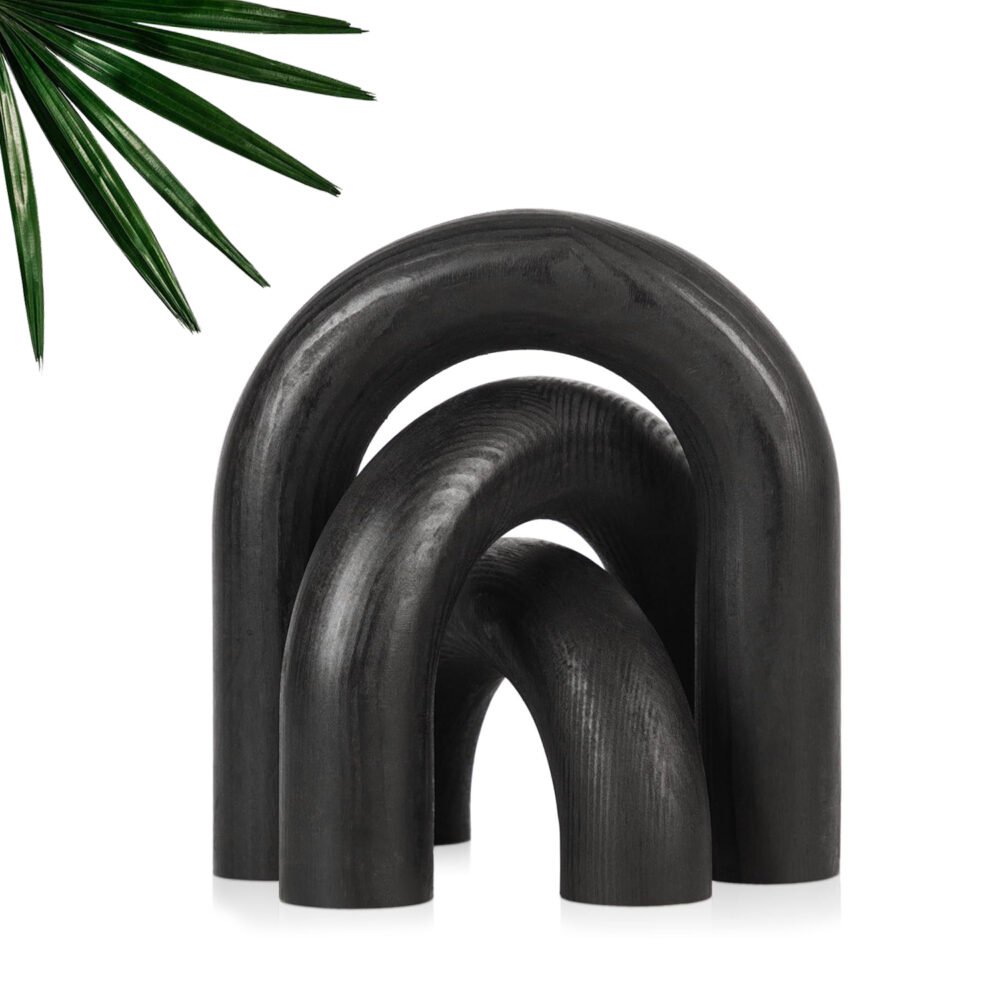 Set of 3 Wood Arch Decorative Objects – Black Pine - Image 4