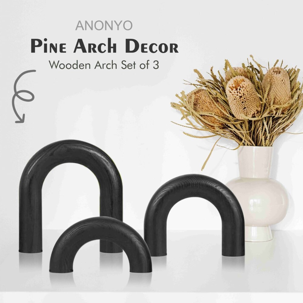 Set of 3 Wood Arch Decorative Objects – Black Pine - Image 3