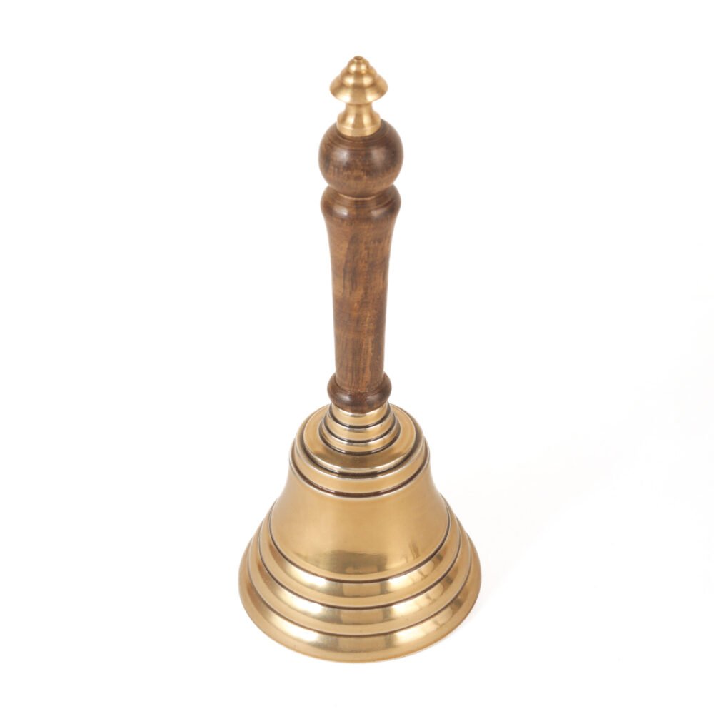 Aluminum Hand Bell with Antique Brass Finish and Wooden Handle 8” Height - Image 3