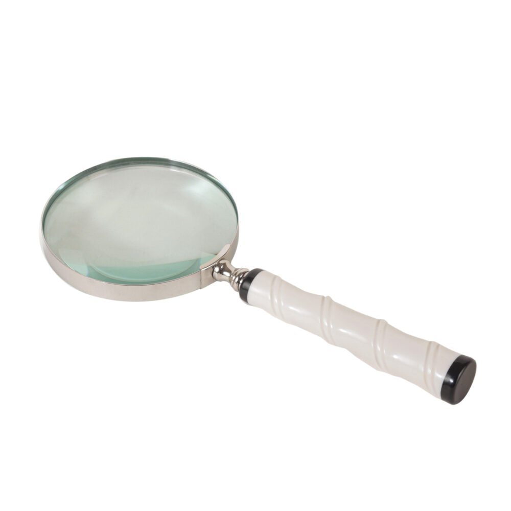 Brass 10X Magnifying Glass with White Resin Handle 10” Length, 4” Lens