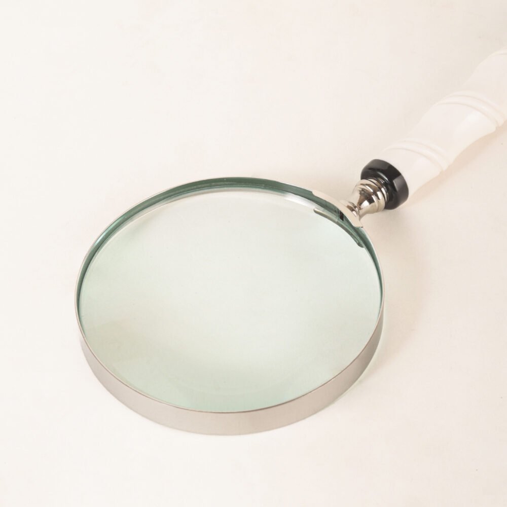 Brass 10X Magnifying Glass with White Resin Handle 10” Length, 4” Lens - Image 5