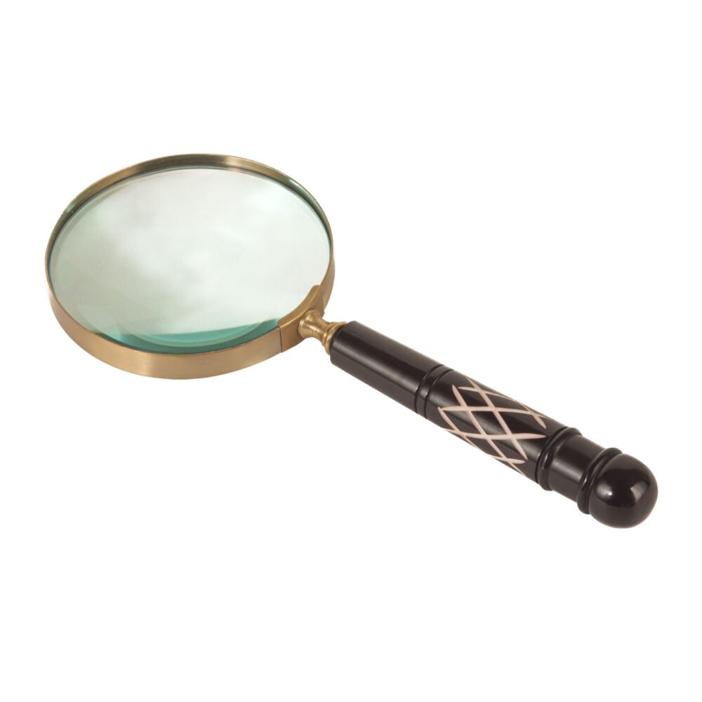 Brass 10X Magnifying Glass with Resin Handle 10” Length, 4” Lens Diameter, Dark Brown