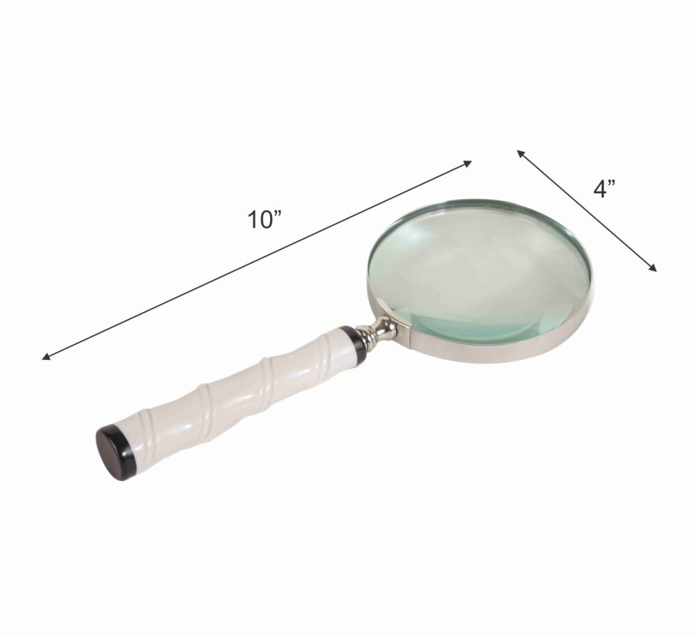 Brass 10X Magnifying Glass with White Resin Handle 10” Length, 4” Lens - Image 4