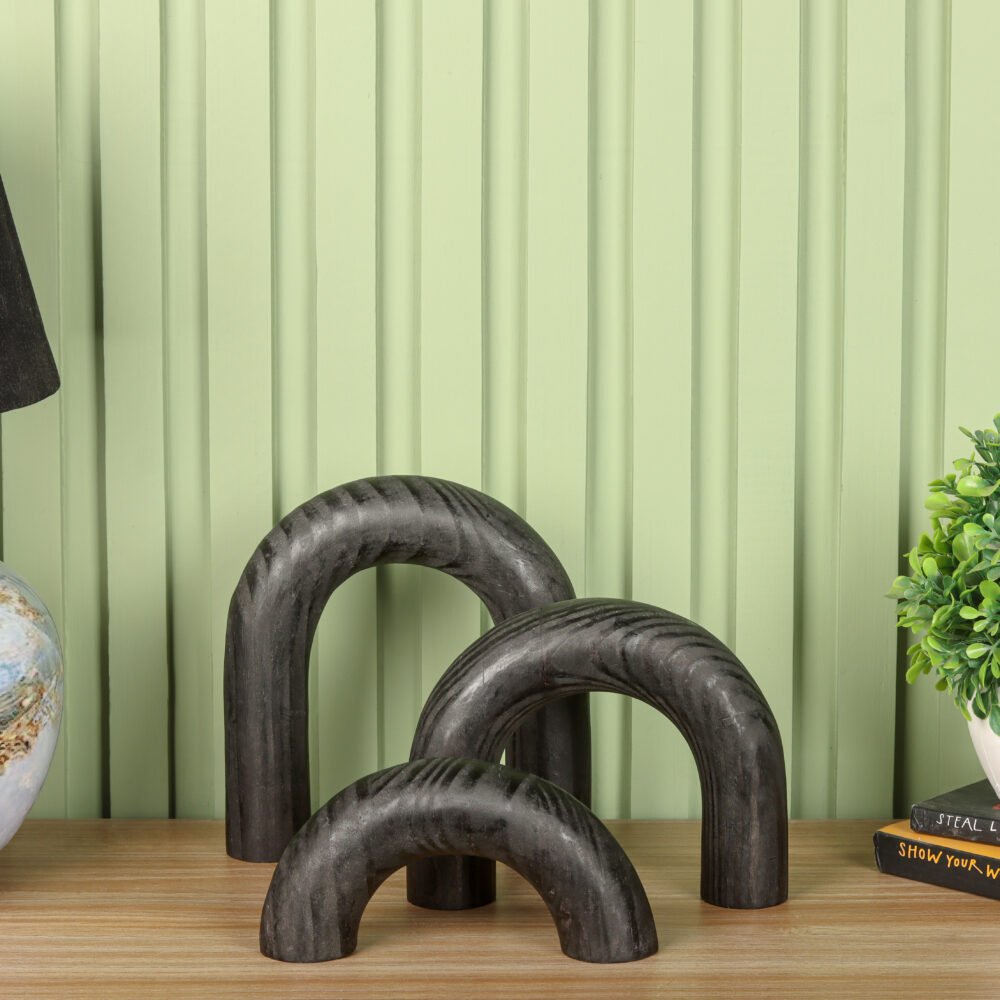 Set of 3 Wood Arch Decorative Objects – Black Pine - Image 5
