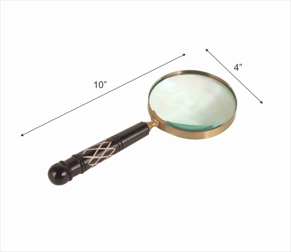 Brass 10X Magnifying Glass with Resin Handle 10” Length, 4” Lens Diameter, Dark Brown - Image 4