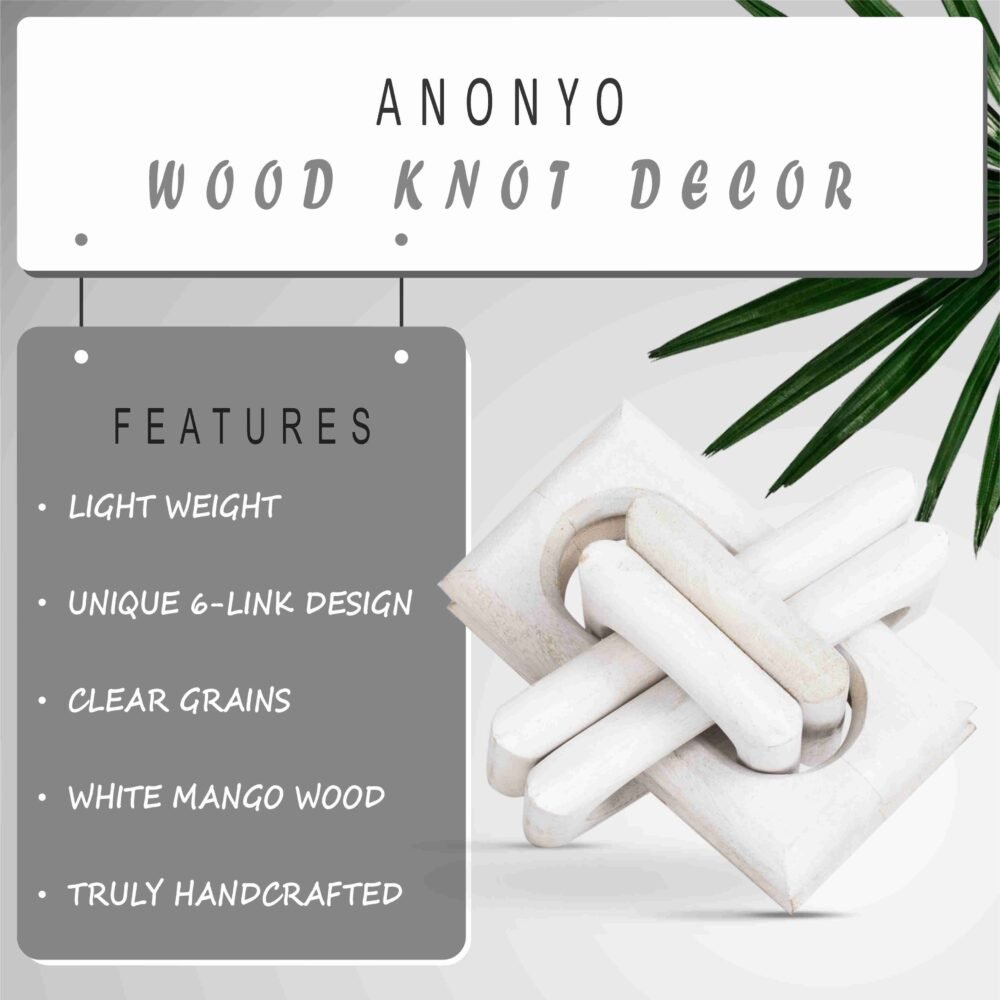Wood Knot Entry Table Boho Shelf 6 Link Interlock (White) - Image 4